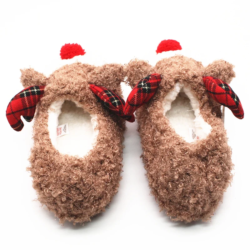 Для женщин домашняя обувь, которые можно носить на открытом воздухе зимние теплые хлопковые плюшевый домик тапочки рождественские Стиль красный нос ботинки с оленями