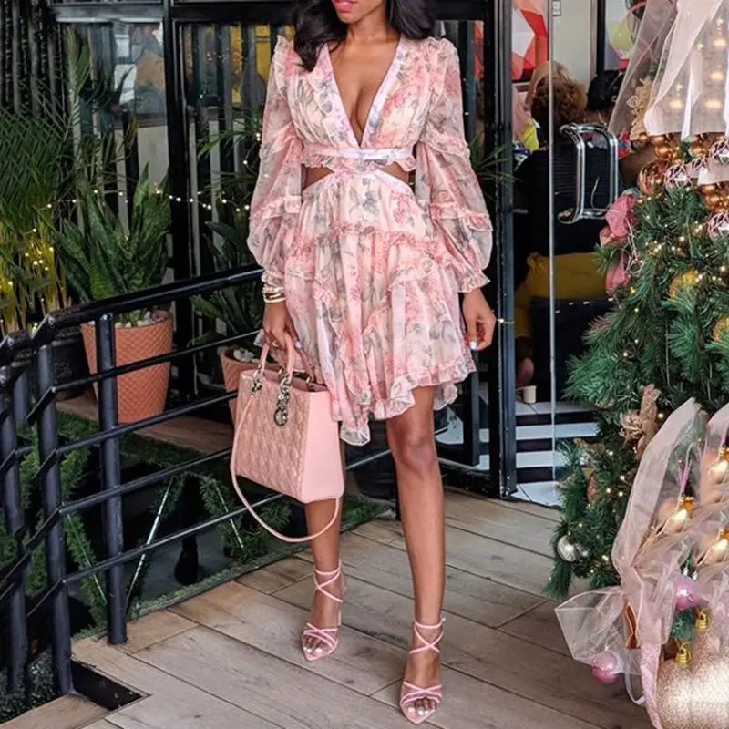 

Summer Sexy Club Elegant Party Chic Travel Beach Women Dresses Plus Size Hollow Print Casual African Fashion Mini Dress 2019