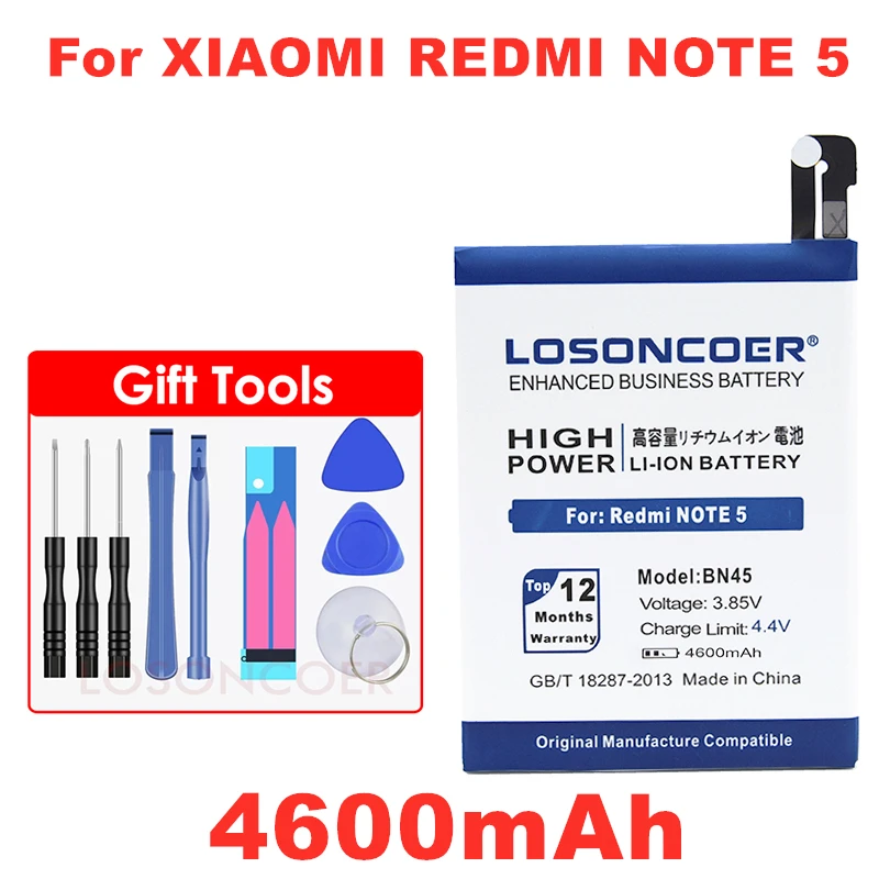 

LOSONCOER 4600mAh BN45 For Xiaomi Mi note2 For Hongmi Redmi Note 5 Note5 Battery+Tracking Number