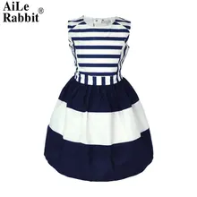 AiLe Rabbit/классическое платье в полоску для девочек; платье с бретельками; платье без рукавов с открытой спиной; темно-синее платье; Модное детское платье принцессы с открытой спиной