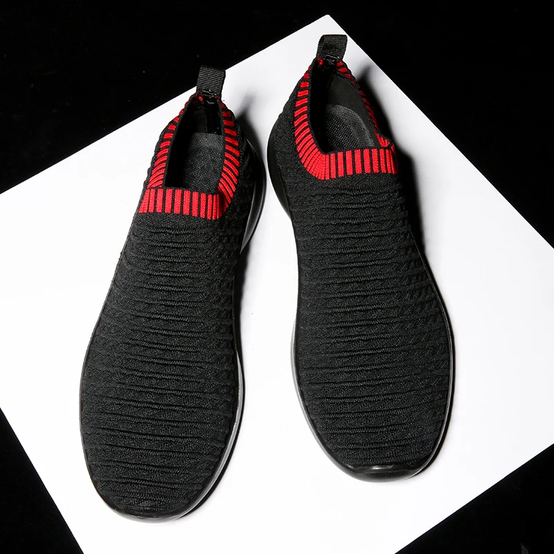 

SUROM Flyknit Sneakers Men Shoes Casual Black Breathable Flats Lightweight Comfortable Outdoor Walking Shoes Men Fashion