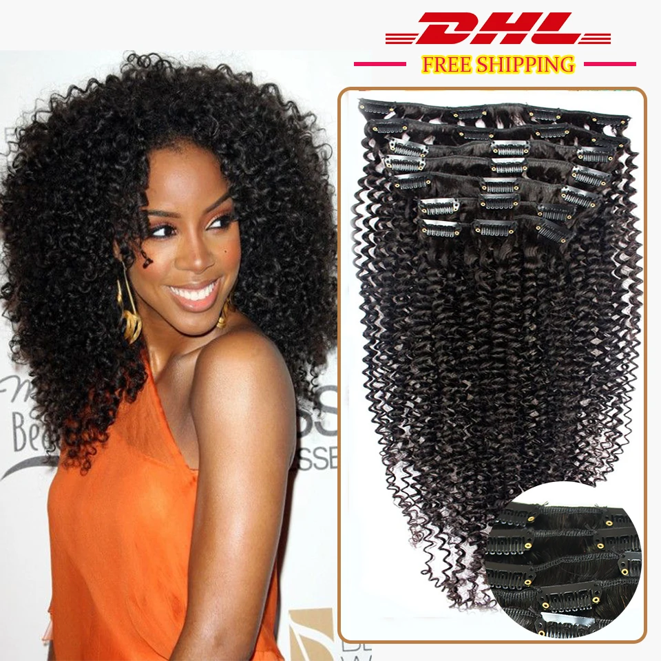 8A Clip In Human Hair Extensions Kinky Curly Malaysian Virgin Hair