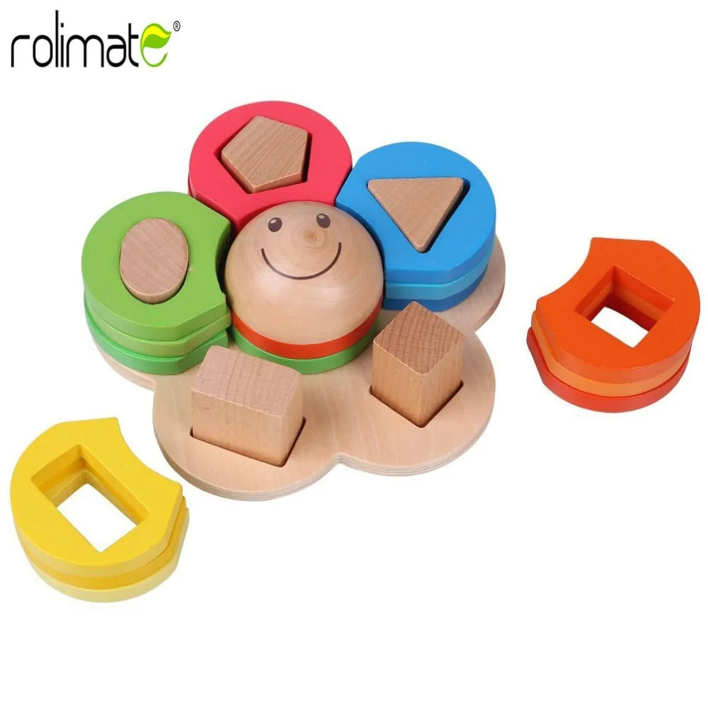 Rolimate Wooden Educational Shape Sorting Puzzle Board Flower Geometric