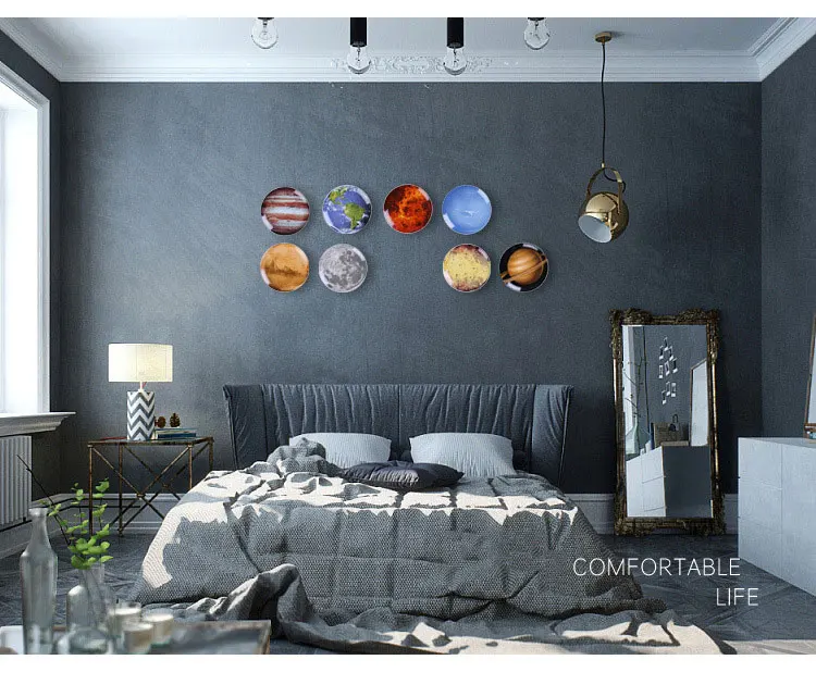 Декоративные подвесные настенные тарелки с планетами, керамические панели для дома, гостиной, украшения, аксессуары для стола, фарфоровые обеденные блюда