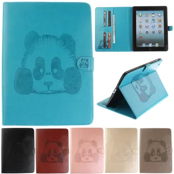 

For Ipad 2 3 4 Cute Cartoon Panda Pattern PU Leather Flip Wallet Tablet Case For iPad2 ipad3 ipad4 Cover Coque With Card Holder