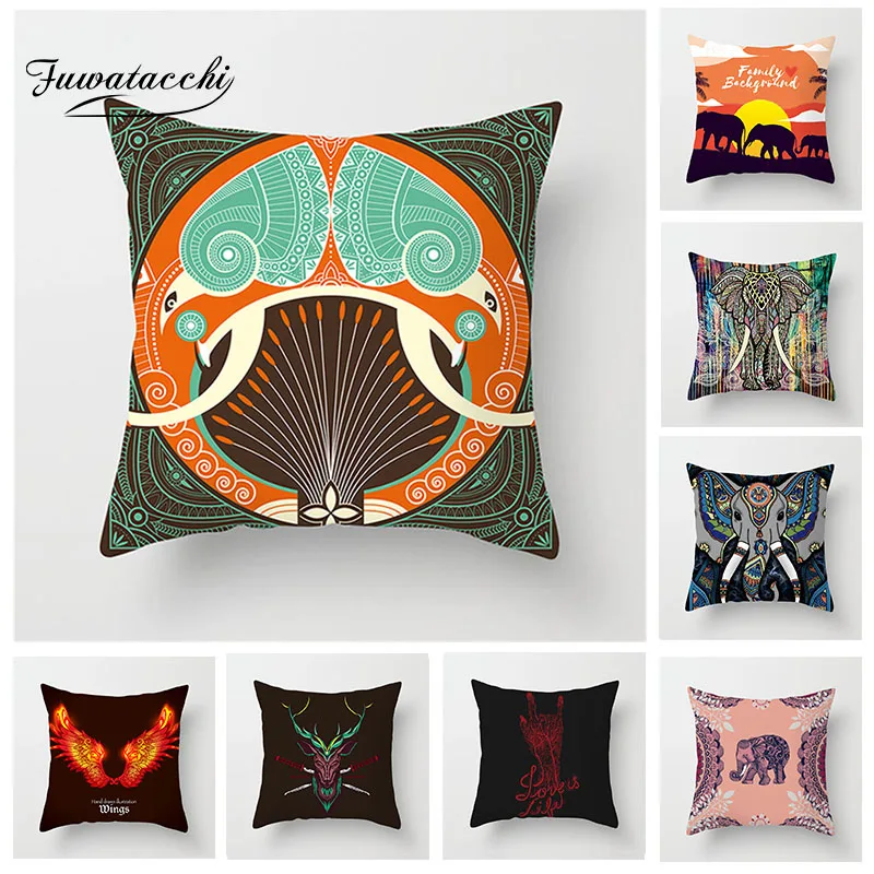

Fuwatacchi Animal Elephant Cushion Cover Wing Reindeer Deer Head Pillow Cover Decorative Throw Pillowcase Sofa Home Seat Decor