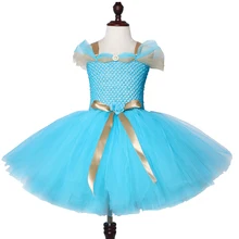 Жасминовое платье-пачка для девочек; бирюзовое, голубое детское платье для дня рождения; костюм принцессы Аладдина на Хэллоуин для девочек