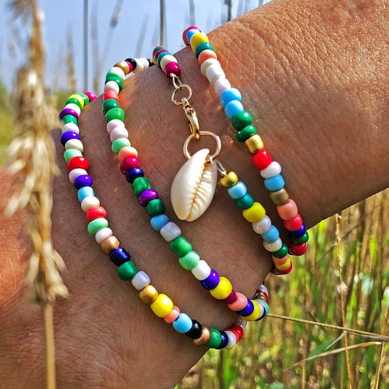 

80CM Multilayer Colorful Beads Charm Bracelets For Women 2019 New Bohemian Natural Shell Bracelet Fashion Beach Style Jewelry