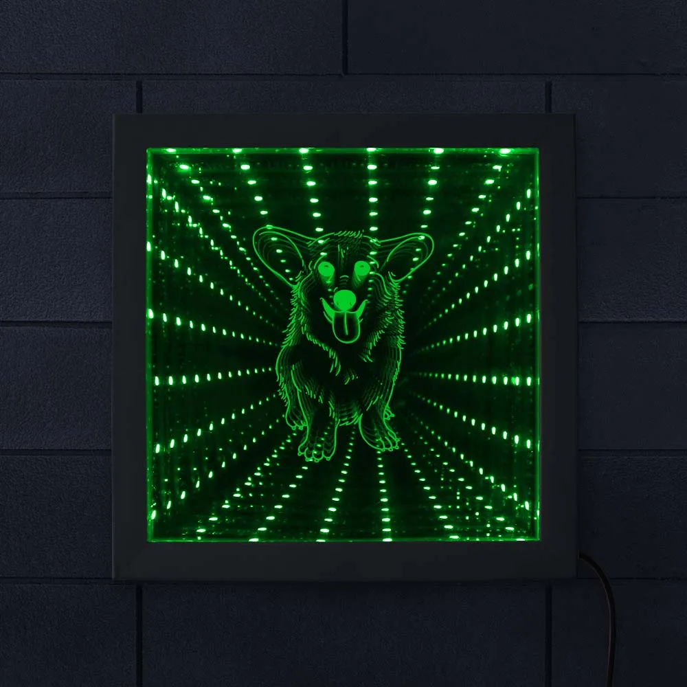 Welsh Corgi Dog LED Lighted Photo Frame Color Changes Wall Decor Tunnel Lamp Infinity Mirror Mesmerizing Illusion Mi | Дом и сад