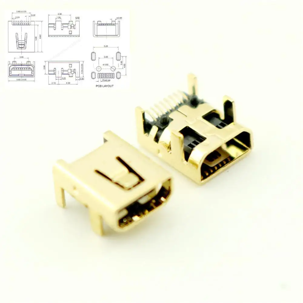 10 шт. позолоченный мини USB 8-контактный гнездовой разъем PCB SMT для DIY | Компьютеры и