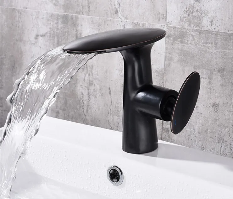 

Free shipping Black Color Contemporary single hole /handle bathroom waterfall basin sink faucet MIXER TAP NEW