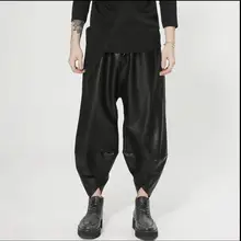 M-4XL Для мужчин шаровары Штаны свободные фонарь кожаные брюки Летающий комбинезон парикмахера висит промежность Штаны ночной клуб свободные штаны