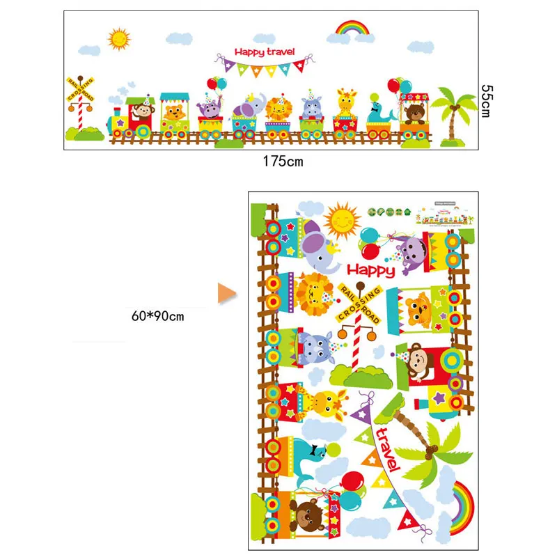 Детская мультяшная Наклейка на стену с изображением поезда, животных, ПВХ, фон для спальни, наклейка на стену s для детских комнат, домашний декор muurstickers
