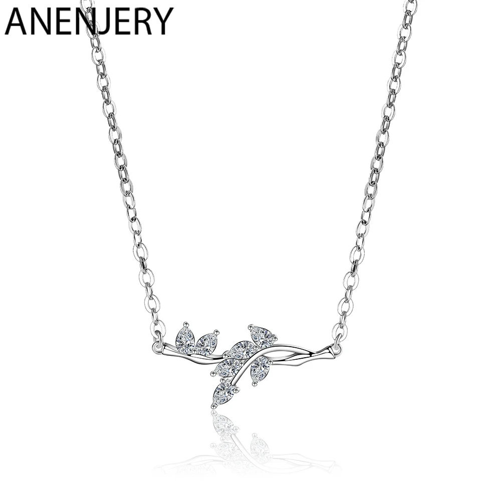 ANENJERY корейские изысканные AAAAA циркониевые Листья 925 пробы серебряные ожерелья для женщин цепочка чокер лучший подарок S-N425