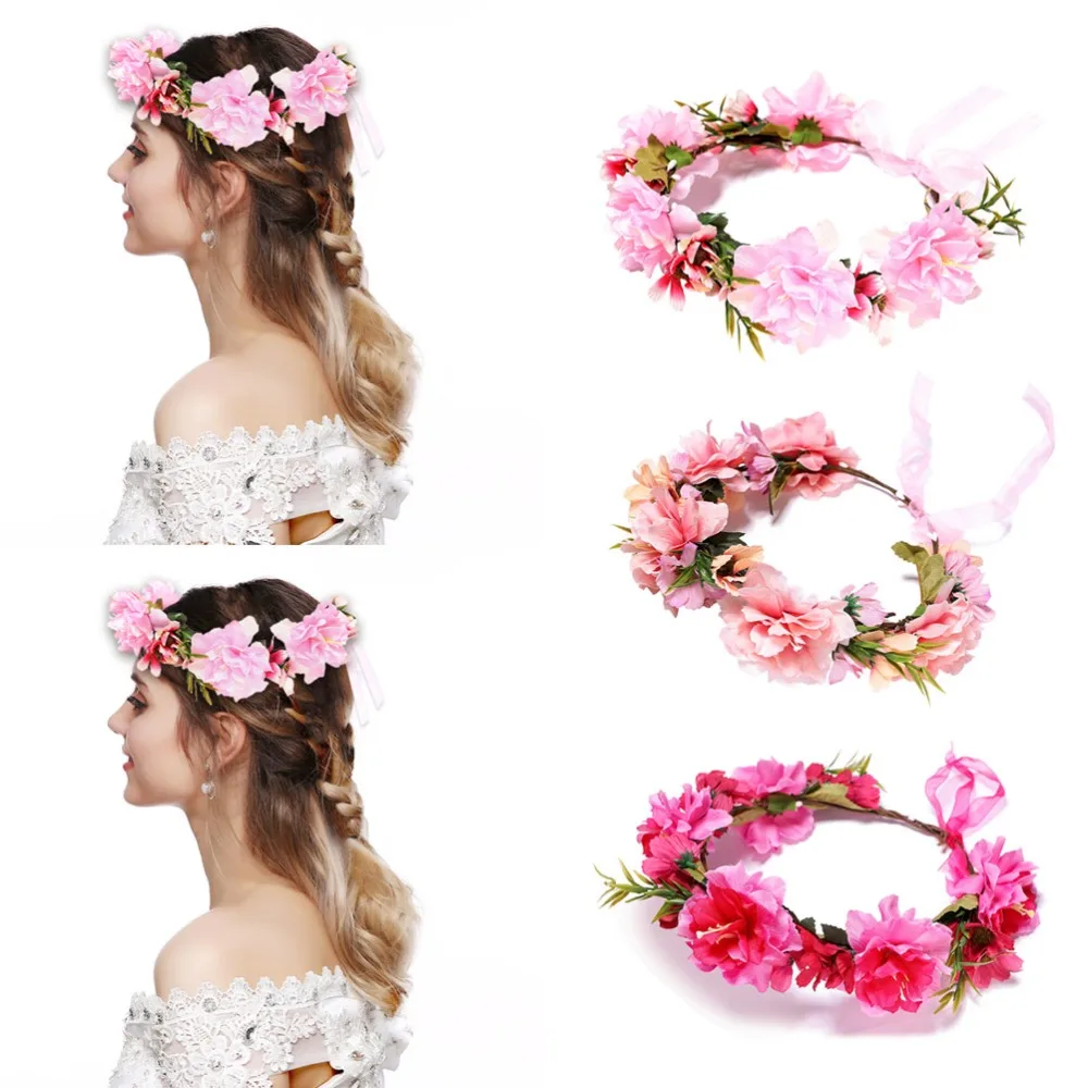 

New Designed Flower Headband For Girls Head Band Wedding Bride Floral Wreath Bohemian Hair Bands For Women Headbands