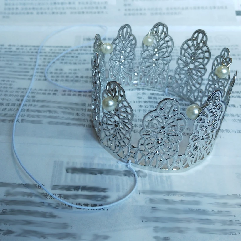 

2016 new women fashion pearl princess crown tiara elastic rope white student performances girl birthday Headdress Hair jewelry