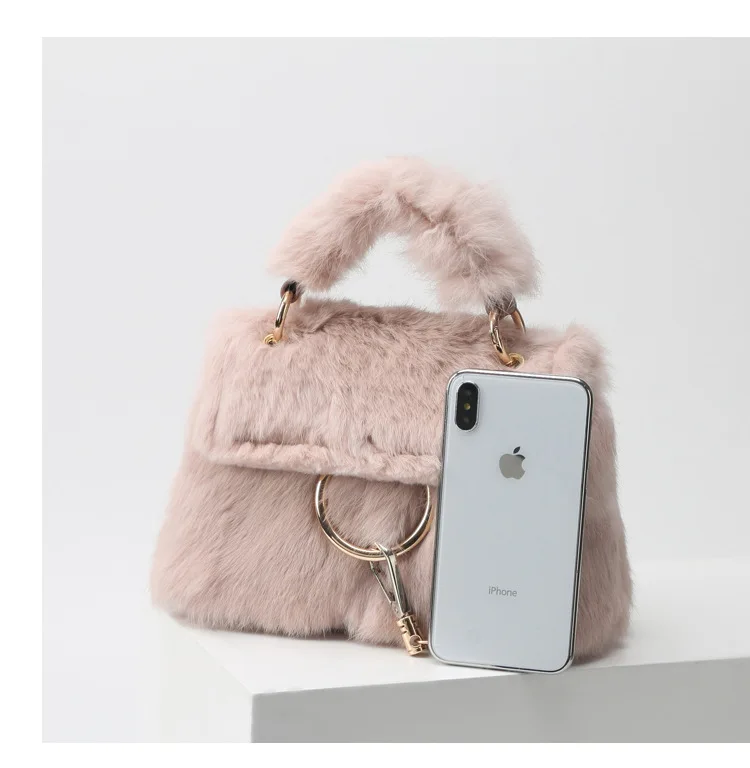 Blascher Real Rabbit Hair Women Bag 2018 Winter New Wave Simple Solid color Wild Portable Pink Hair Messenger Bag For Girls SQ95 (4)