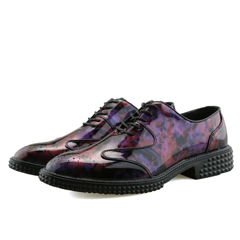 designer italian leather formal shoes men mixed colors footwear ballroom camouflage patent leather brogue oxford shoes for men (9)