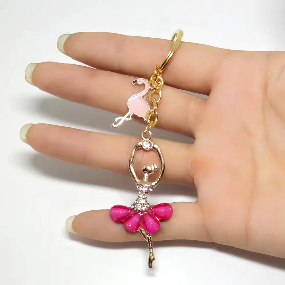 

NEW Crystal Ballet Dancing Girl Keychains Flamingo Charm Women Girls Bag Pendant Key Chain Holder Car Keyring Trinkets