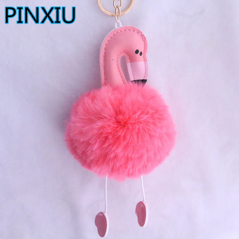 

PINXIU Fashion Women Bag Pink Flamingo Key Chain Ring Nice Purse Keychain Key Holder Charm Handbag Car Pendant Accessories Gift