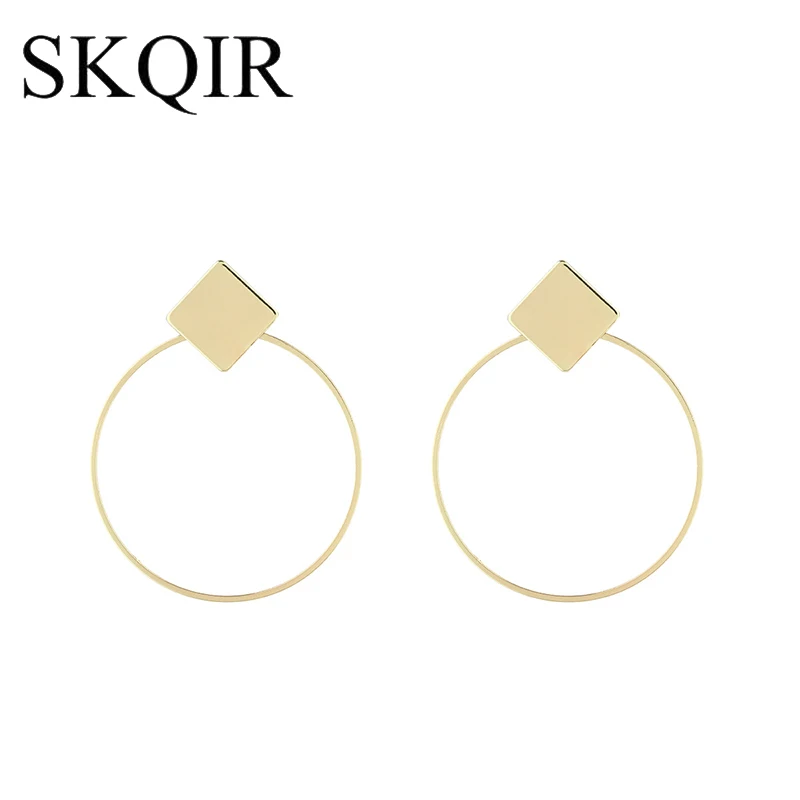 

SKQIR 2017 New European Simple Aros Hoop Earrings for Women Geometric Big Circle Ear Hoop Earrings Gold Silver Brincos Jewelry