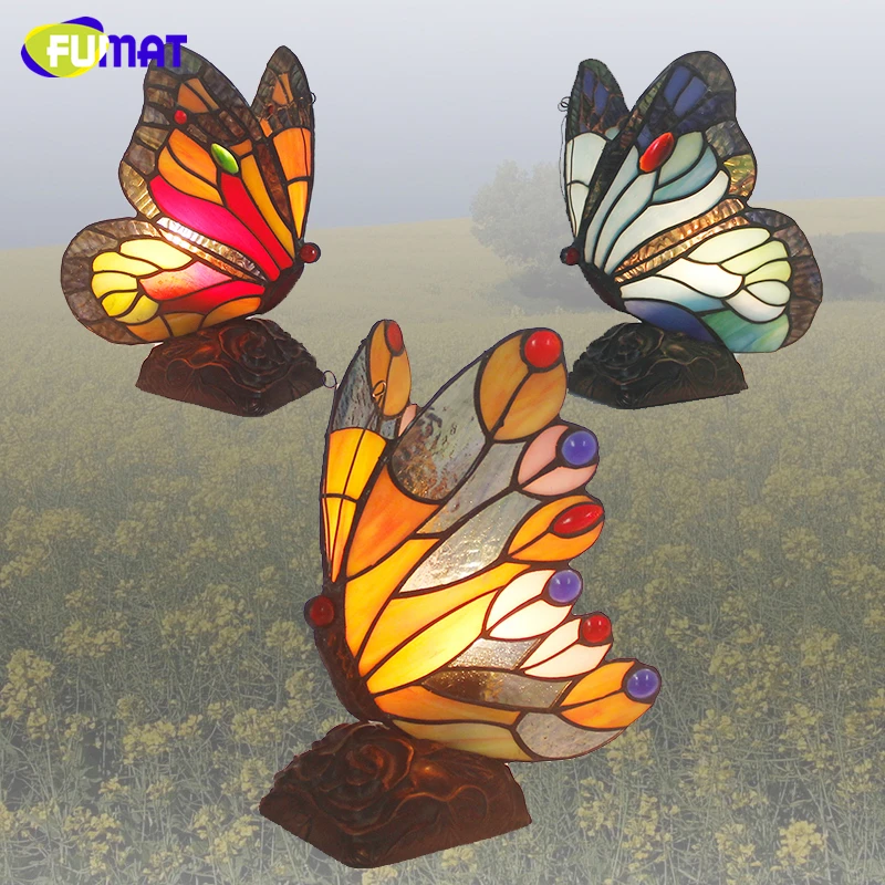 Настольная лампа бабочки FUMAT Витражная Tiffanylamp для гостиной прикроватная Декор