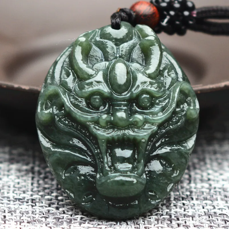 

Natural Dark Green HETIAN Nephrite Jades Pendant 3D Carved Tiger Head Pendants Necklace Gift for Men's Jades Stone Jewelry