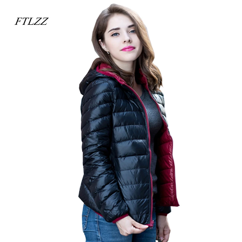 

FTLZZ Women New Ultra Light Down Jacket Double Side Reversible Jackets Plus Size 4XL Feather Jackets Women