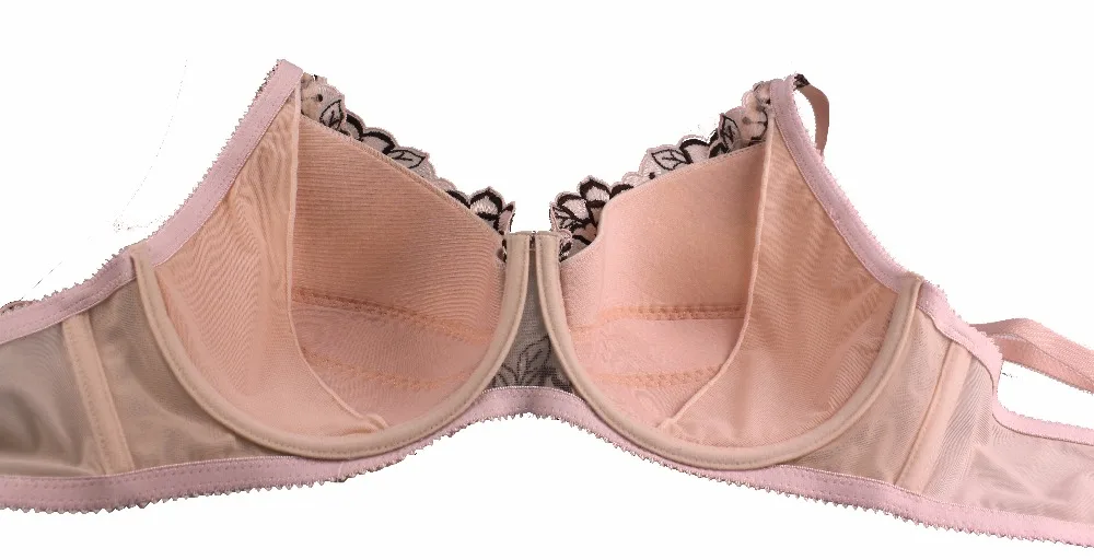 Розовый бюстгальтер с вышивкой для женщин Soutien Gorge бюстгальтер Мягкий комфортный бюстгальтер C D DD 38 40 42