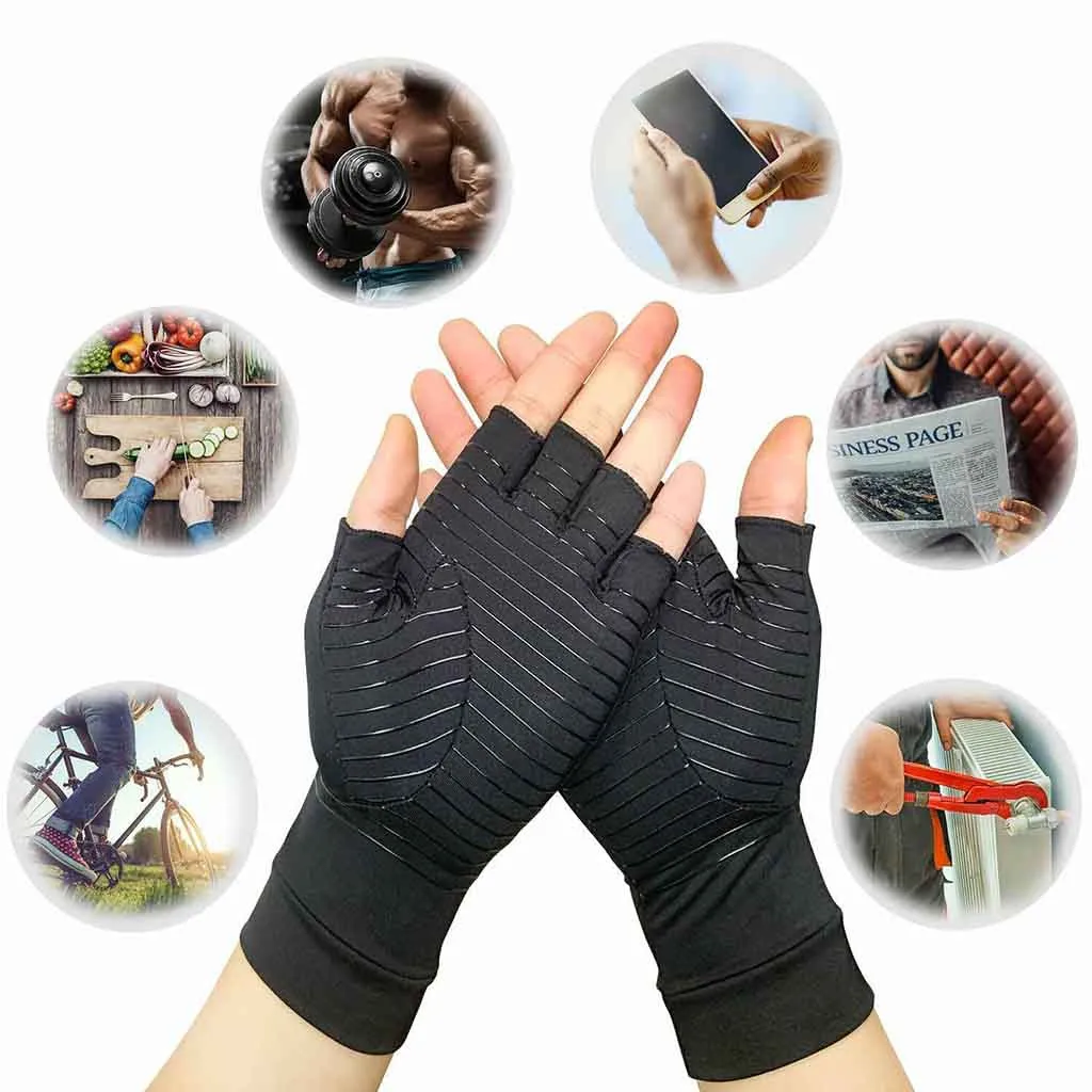 1Pair Arthritis Copper Compression Hand Gloves Fit Carpal Tunnel Hand Wrist Brace Support Highest Copper Content Alleviate