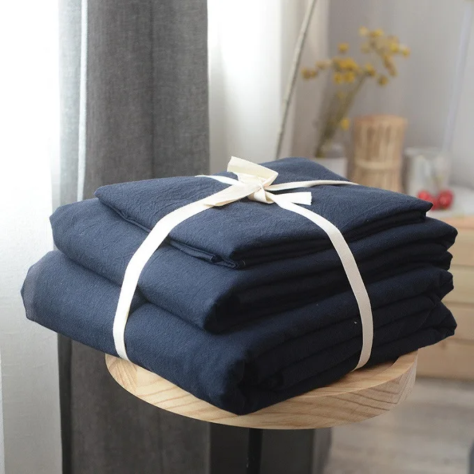 В японском стиле Ming платья однотонного синего цвета хлопок мыть хлопок 3/4 шт комплекты постельного белья(пододеяльник+ Плоский лист+ наволочка - Цвет: 1