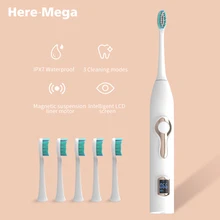 Here Mega Electric Toothbrush Sonic Toothbrush Heads Replaceable Adult Ultrasonic Toothbrush Whitening Rechargeable LCD Display replaceable heads brushes waterproof ultrasonic toothbrush electric toothbrush portable travel electric brush toothbrushes