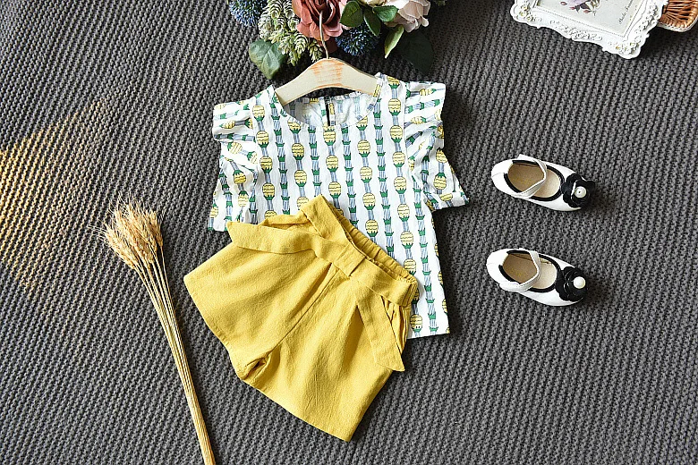 Roupas das Meninas Conjunto de Roupas 2 3 4 5 6 7 8 Ano 2019 Verão Novo Casual Crianças Abacaxi Impresso Tops Calções 2 Pcs se Adapte às Crianças 3 ano meninas roupas de verão crianças casuais