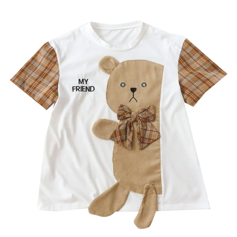 

3D bear stitch hugging bear sweet live t-shirt cartoon tee girl