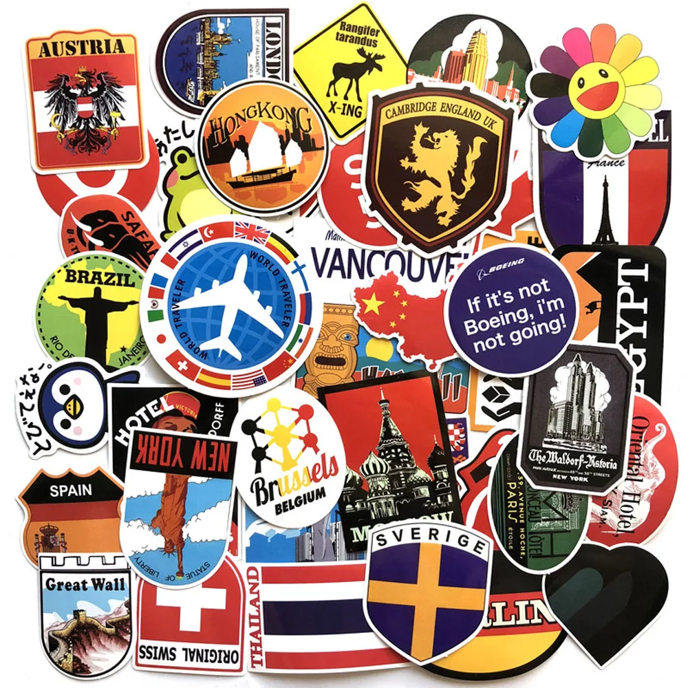 

40pcs/ National Flag, Map,Easter stickers For PVC waterproof skateboard suitcase motorcycle guitar DIY decals bomb sticker
