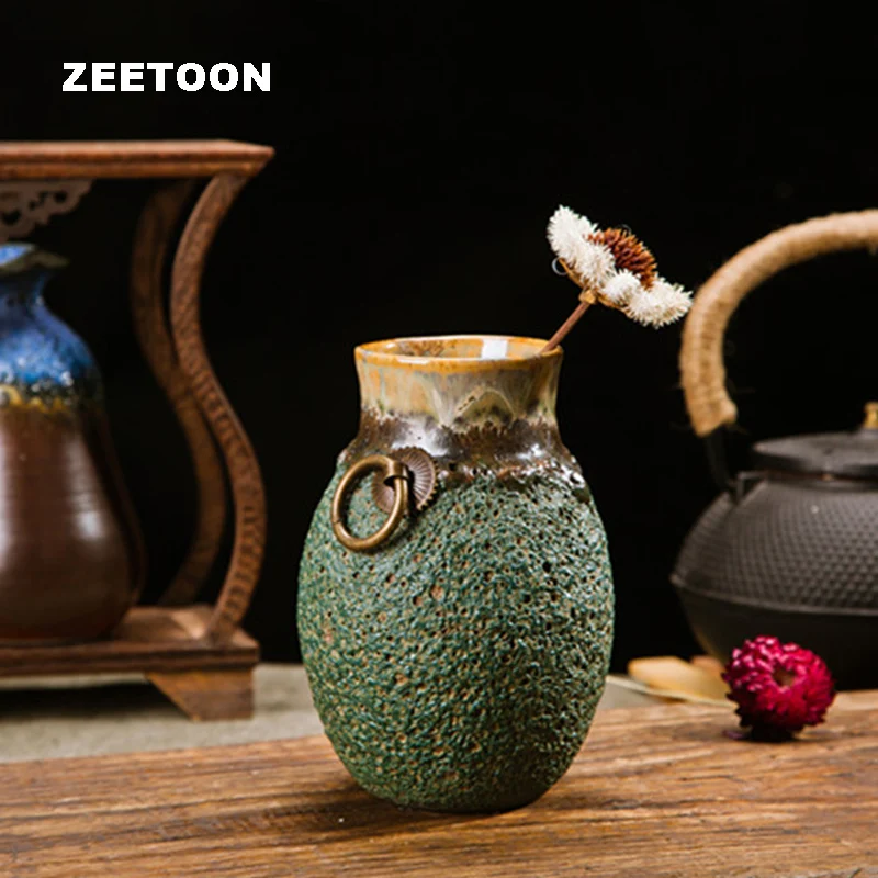 

Japanese Vintage Ceramic Vase Coarse Pottery Handmade Tabletop Ornament Flowers Jar Pot Lucky Creative Home Decor Water Bottle