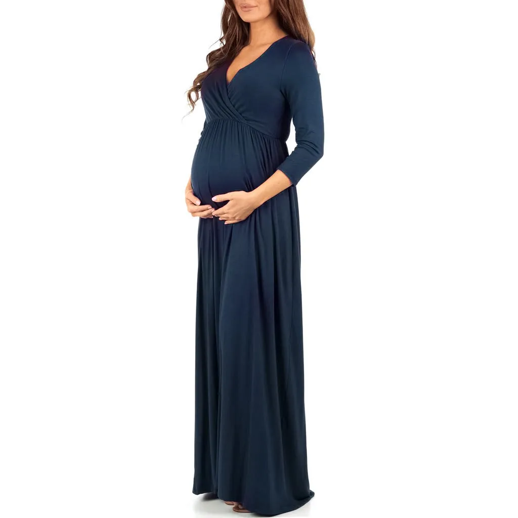 Maternity Dresses Summer sexy dress women Pregnant Clothes Cotton 3/4 Sleeve Casual Ruched Loose Plus Size Maxi Dress pregnancy