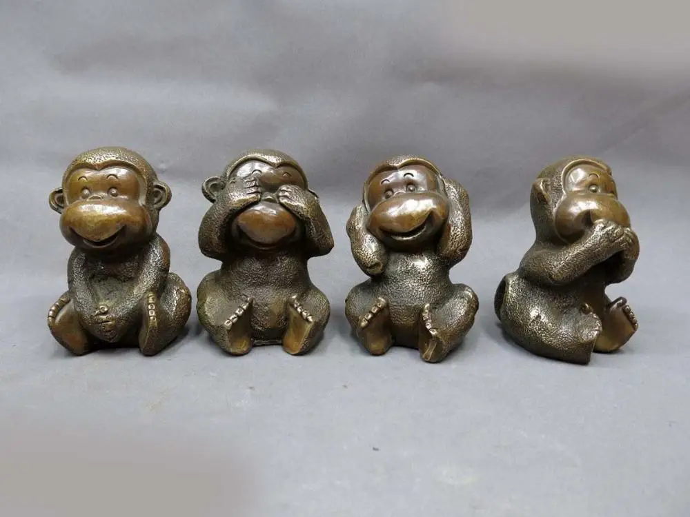 

DS 19" China brass sculpture carved fine copper lucky four monkey pair Statue