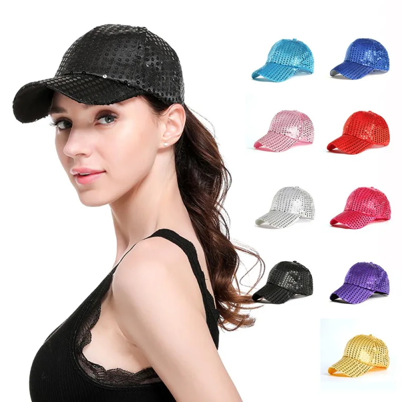 

Glitter Ponytail Baseball Cap Women Snapback Hip Hop Caps Female Sequins Shine Summer Hats Mesh Outdoor Hat Bone 26