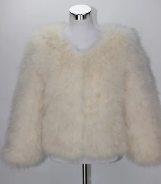 JKKFURS Новая женская шуба из натурального меха зимняя теплая куртка из натурального страусиного пера меховая Домашняя одежда наивысшего качества S1002 - Цвет: Beige