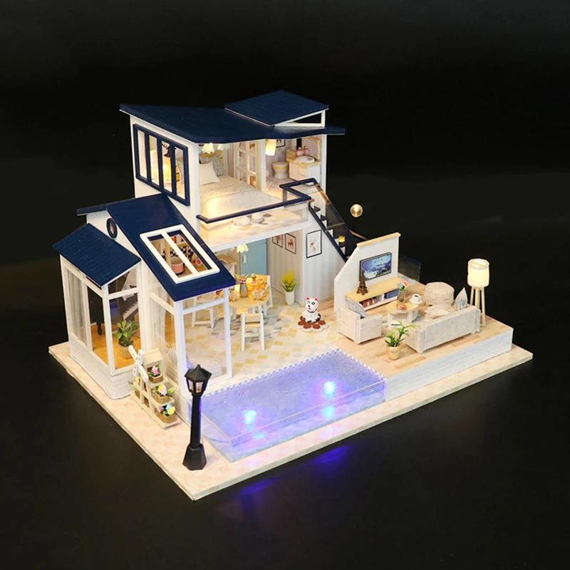 DIY Doll House Assemble Kits 3D Wooden Miniature Dollhouse With Led Furnitures Wooden House Toys For Children Birthday Gift DIY Doll House Assemble Kits 3D Wooden Miniature Dollhouse With Led Furnitures Wooden House Toys For Children Birthday Gift