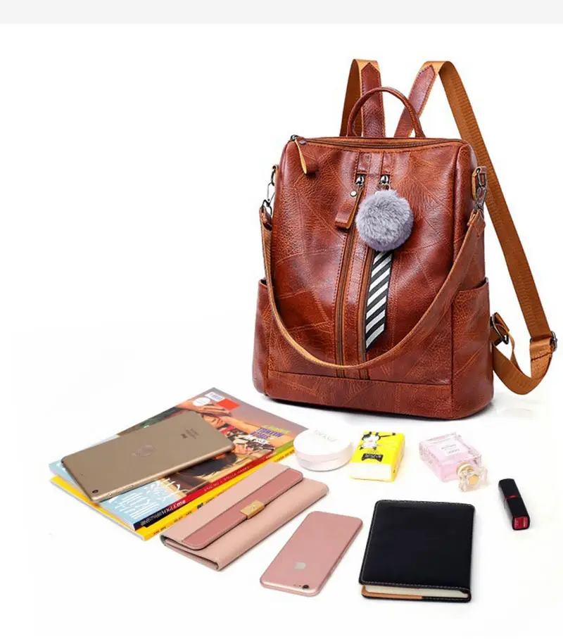 vintage backpack female brand leather women's back (11)