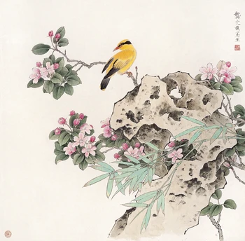 

Chinese classical yellow bird peach blossom scenery oil painting canvas printings printed on canvas wall art decoration picture