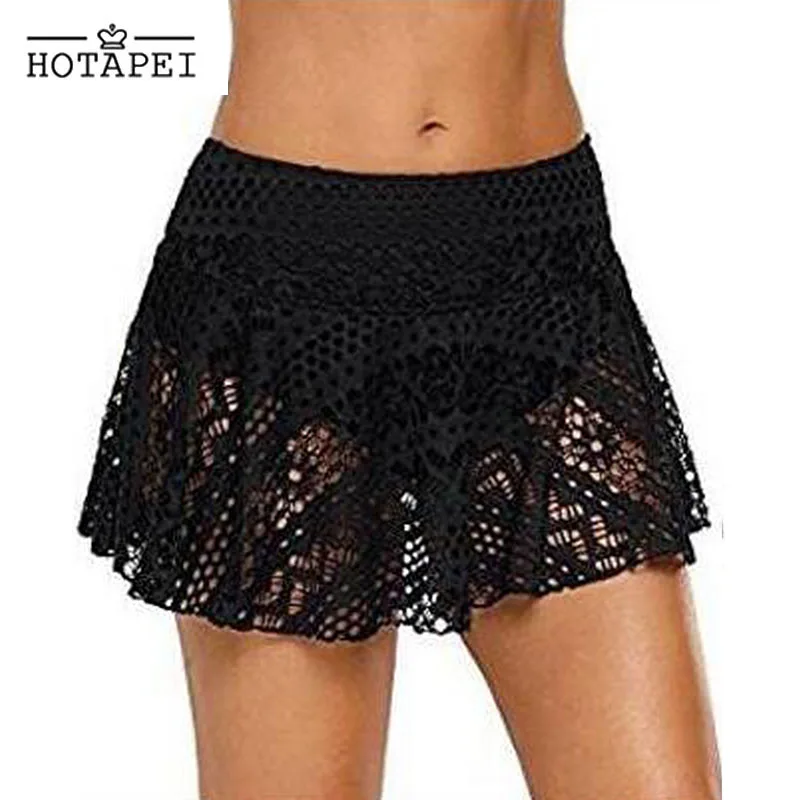 

Hotapei Sexy Beach Cover Up Skirt Women Black Crochet Lace Bikini Bottoms 2019 Summer Beachwear Bathing Suit Swim wear LC410795