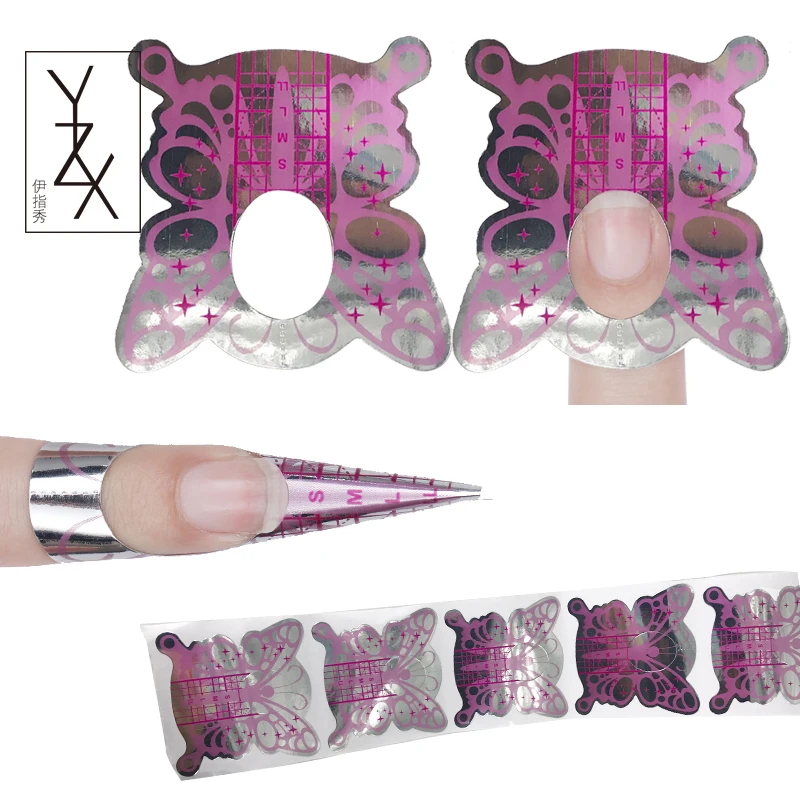 

YZX 100pcs Butterfly Nail Forms for Acrylic UV Gel Polish Tip Extension Nails Art Sticker Guide Form Builder DIY French Styles