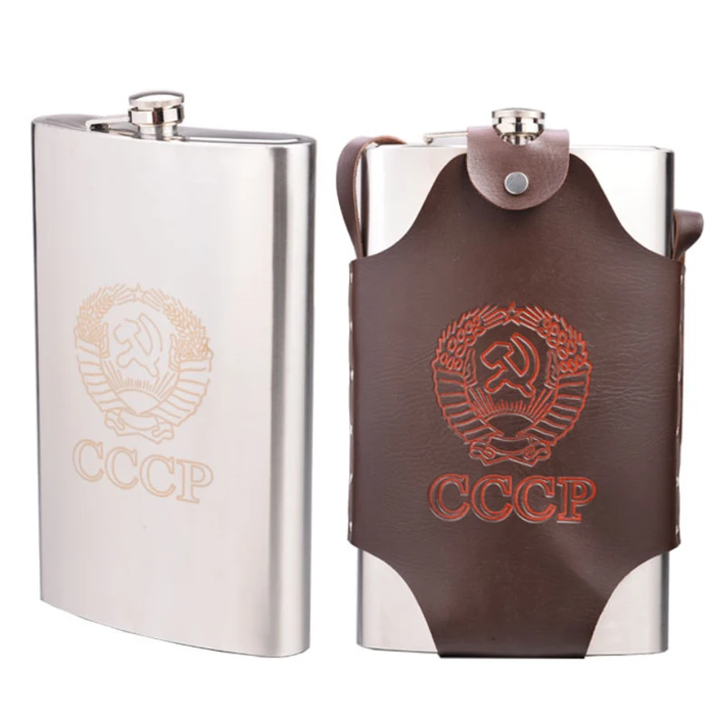 

18oz Stainless Steel Whiskey Hip Flask With Leather Cover Portable Wine Bottle Pot Bottle Flagon Kettle Hip Flask Set Gift