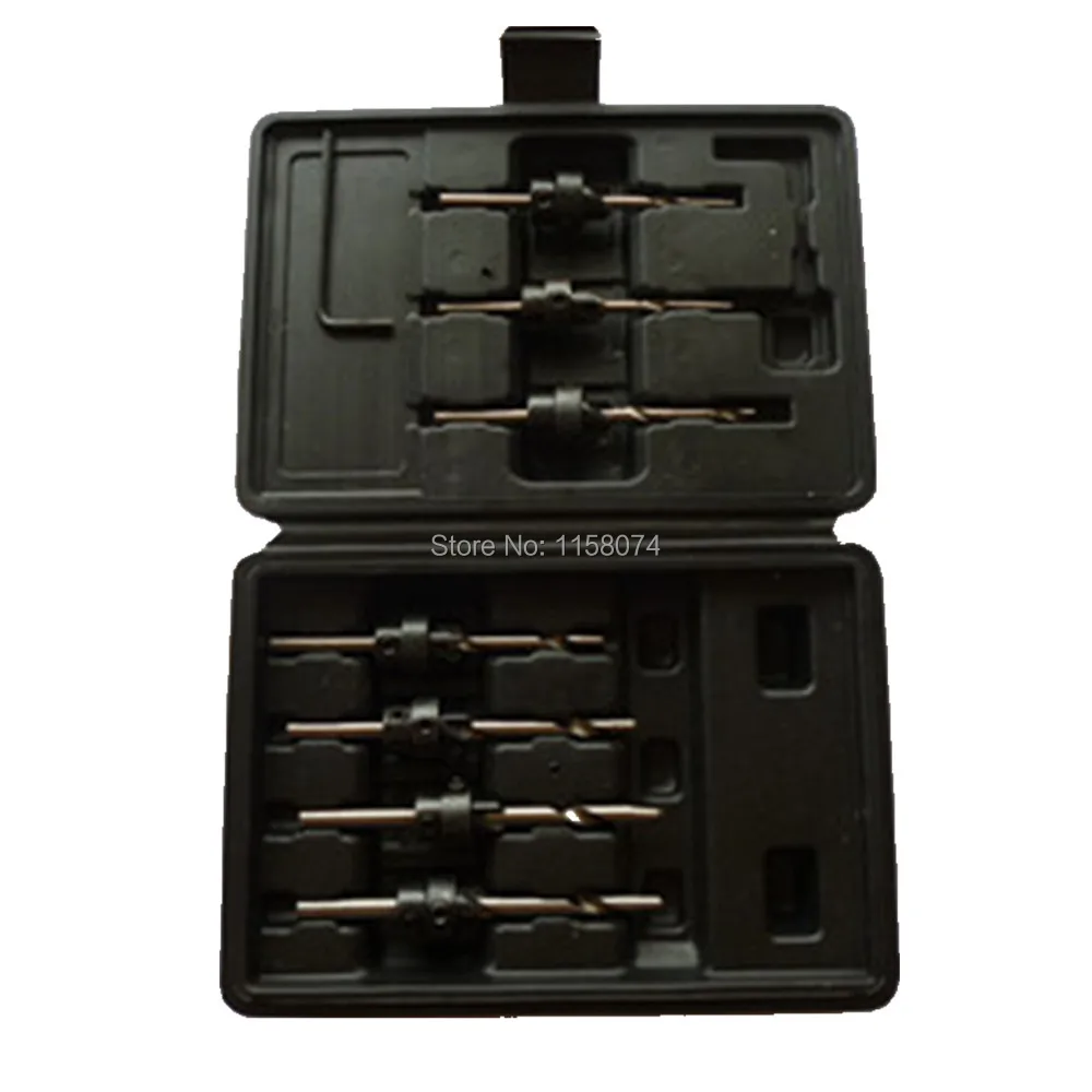 7pcs Tapered Drill Bit Countersink Drill Set Adjustable Stop Collar