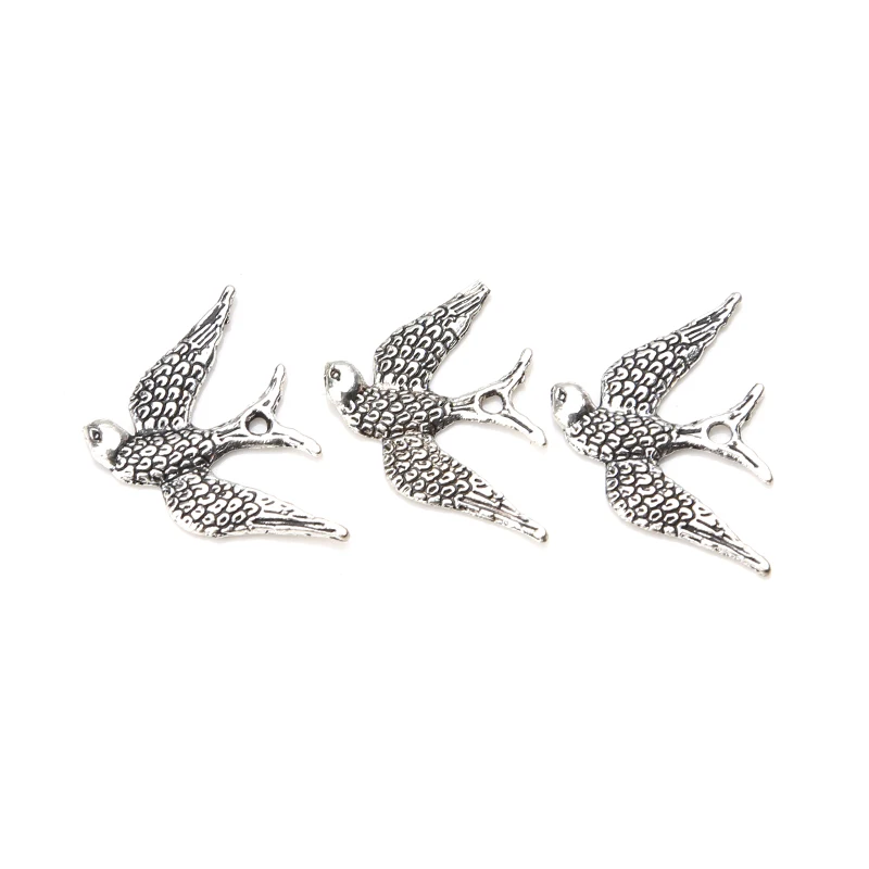 10pc/lot 25mm x 17mm Bird Charms Antique Silver Tone for lucky charms ...