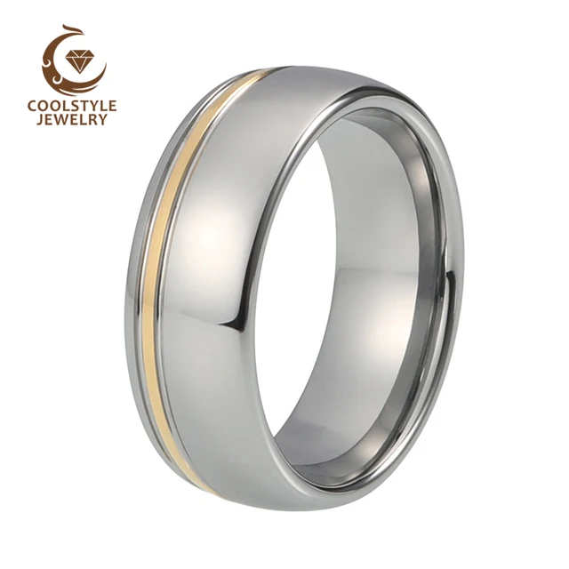 8mm yellow gold tungsten carbide wedding ring double offset lines polished shiny comfort fit - Tungsten Carbide Wedding Rings 8mm yellow gold tungsten carbide wedding ring double offset lines polished shiny comfort fit - Tungsten Carbide Wedding Rings