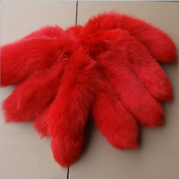 

Lovely 38-40cm Black Red Women Facny Fox Fur Tail Tassel Bag Tag Charm Handbag Pendant Accessory Large Keychain Free Shipping